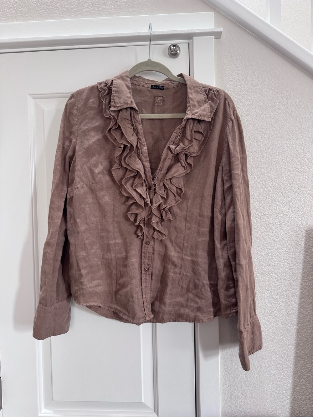 120% Lino Ruffle-Front Blouse - Picture 2 of 6